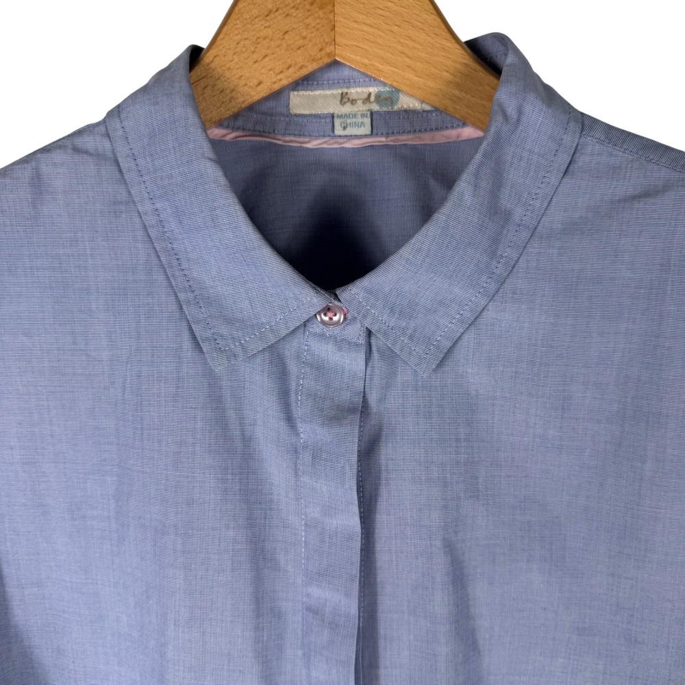 Boden Womens Blue Micro Check Cotton Hidden Button Down Shirt WA629 US 16R - Picture 1 of 7